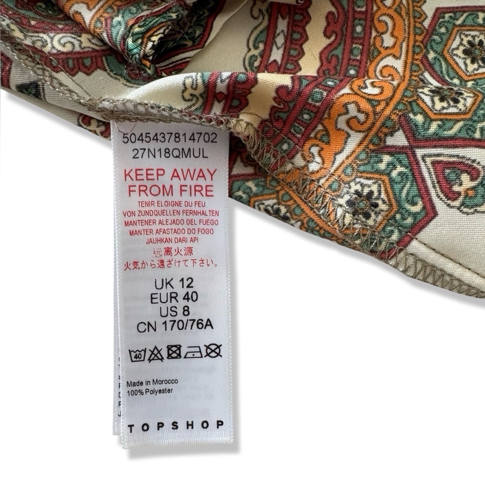 Topshop Satin Mandala Paisley Print A-line Midi Wrap Skirt | Size 8 - Picture 10 of 16